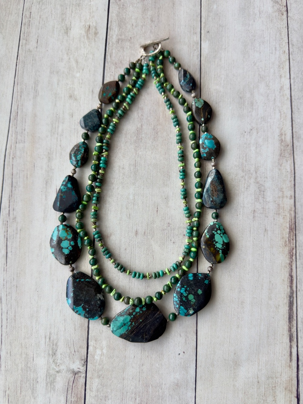 Hand Crafted Turquoise & Green Layered Bead Necklace